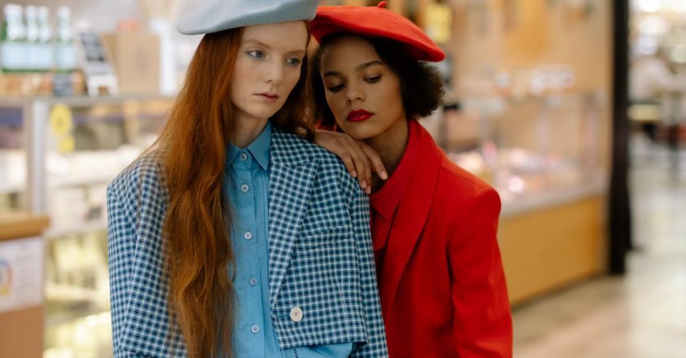 Grocery Stores - Fashionable Women in Beret Hats Standing in the Supermarket