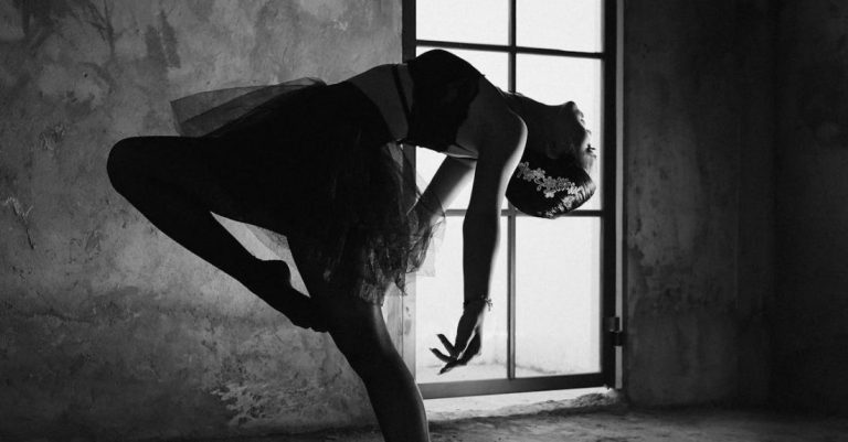 Art Shows - Graceful ballerina dancing in house with shadow on floor