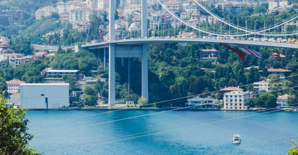 Zip Lining - High Angle View of Istanbul City and Bridge